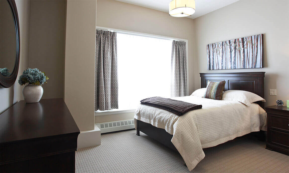 Resident suite bedroom at Parkland at the Lakes, in Dartmouth, Nova Scotia