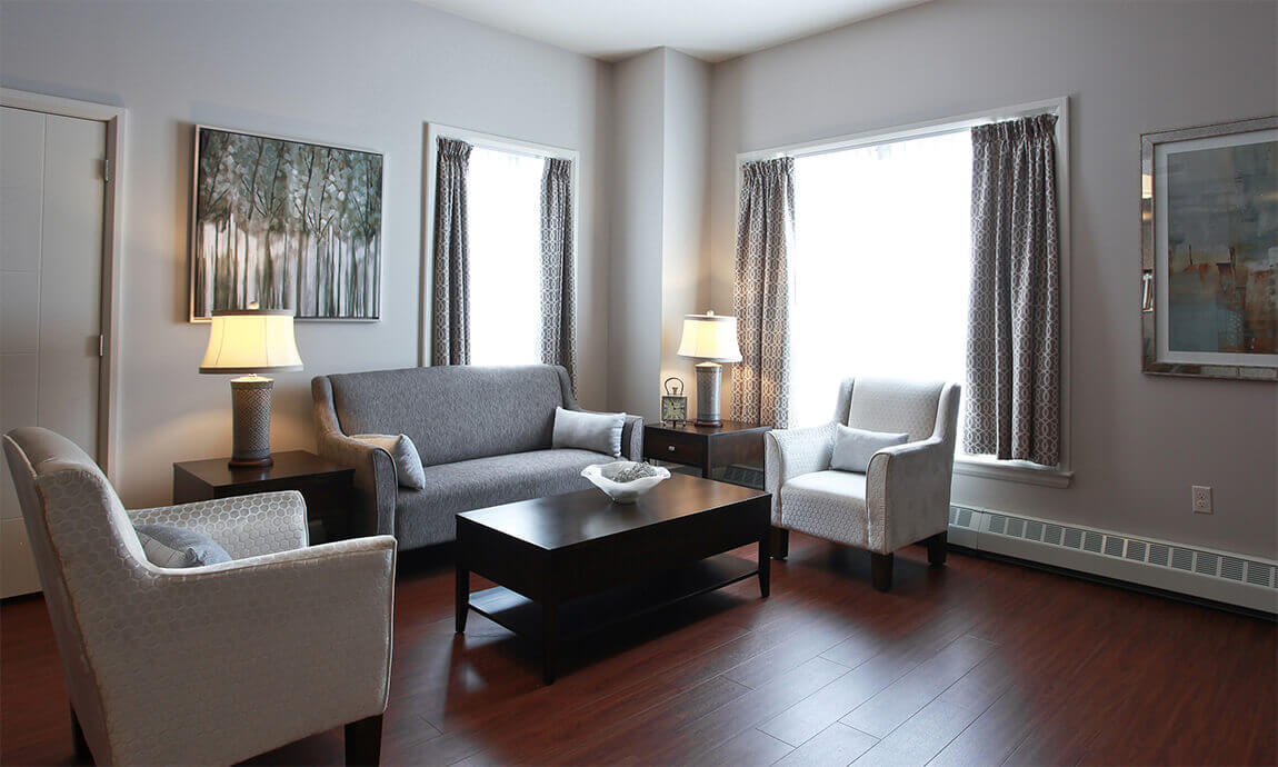 Resident suite living room at Parkland at the Lakes, in Dartmouth, Nova Scotia