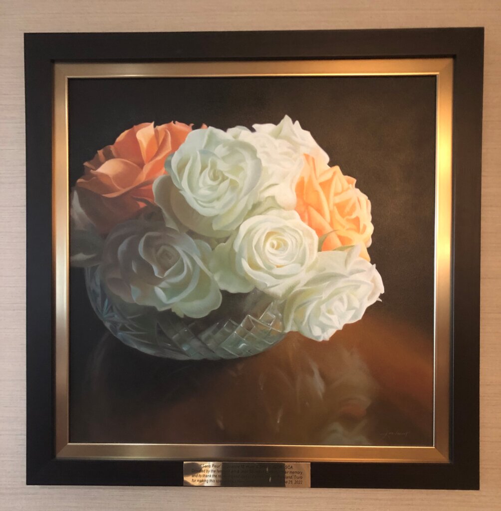 Painting of white and pink roses by Joanne Hunt