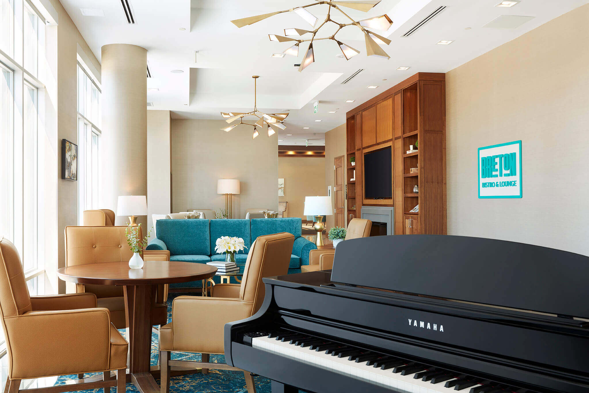 A photo of a piano bar-lounge with seating